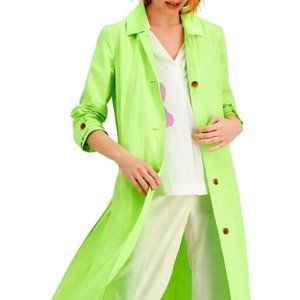 Alfani women's light green "GARDEN OASIS" pleated back button up trench coat